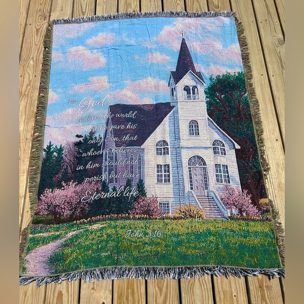 For God So Loved The World John‎ 3:16 Religious Quilted Throw Blanket 60x47 in